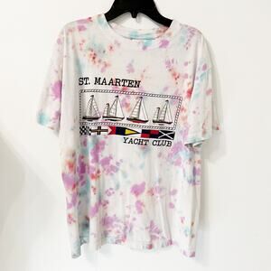 Vintage St. Maarten Vacation Tie Dye Yacht Club T-Shirt, M